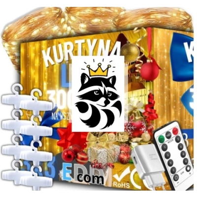 Kurtyna Świetlna 300 LED 3x3m Wtyczka 230V Pilot